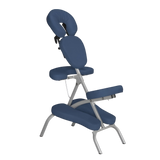 Chaise de massage ergonomique bleu foncé avec structure blanche - Assise et dossier ajustables pour massage assis