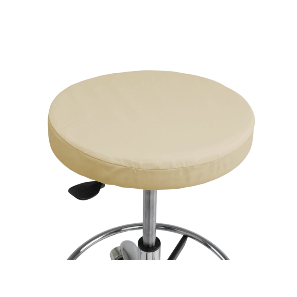 Tabouret professionnel de massage rond couleur vanille avec base chromée - Vue isométrique
