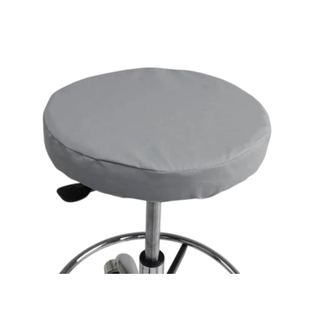 Tabouret professionnel de massage rond gris avec base chromée - Vue isométrique