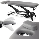 Table de massage électrique fixe grise avec repose-tête ajustable et accessoires coussin amovible