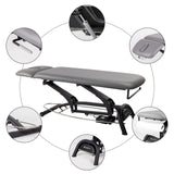 Table de massage électrique fixe grise - Vue d'ensemble avec détails des accessoires et fonctionnalités