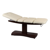 Table de massage électrique fixe avec sections ajustables crème et bois - Vue isométrique