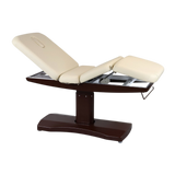 Table de massage électrique fixe avec dossier inclinable crème et bois - Vue isométrique