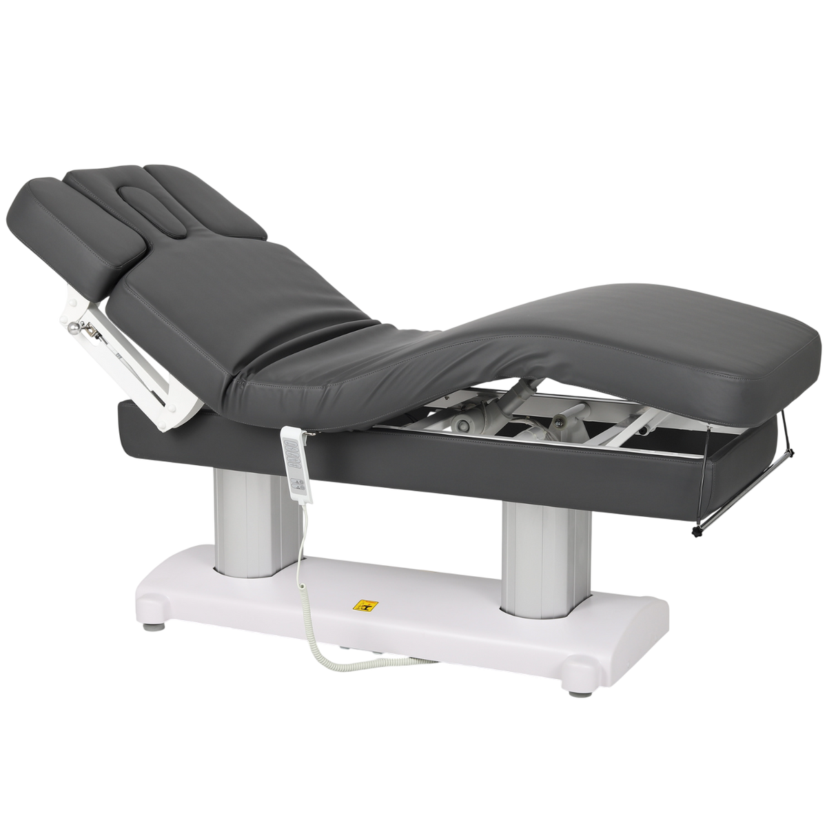 Tables de massage fixe gris foncé en position relevé et arrondi au niveau des jambes