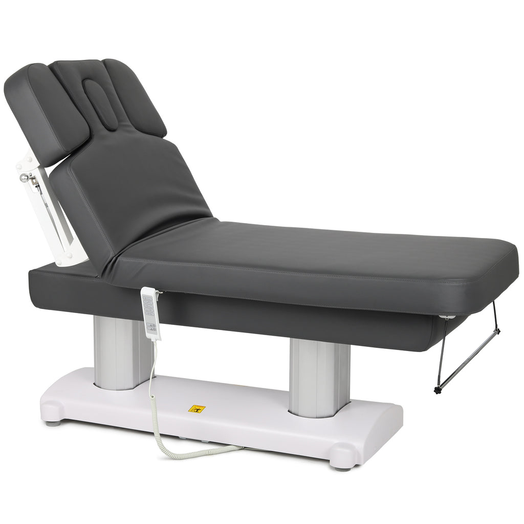 Table de massage électrique fixe avec dossier inclinable et repose-pieds - Vue de profil
