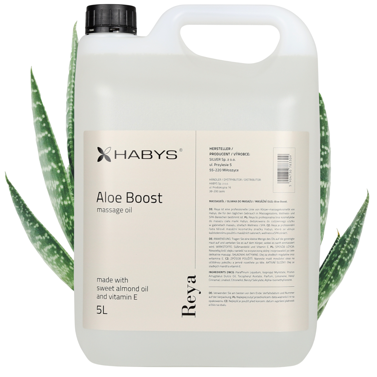 Bidon d’huile de massage parfumée à l’aloe revitalisant