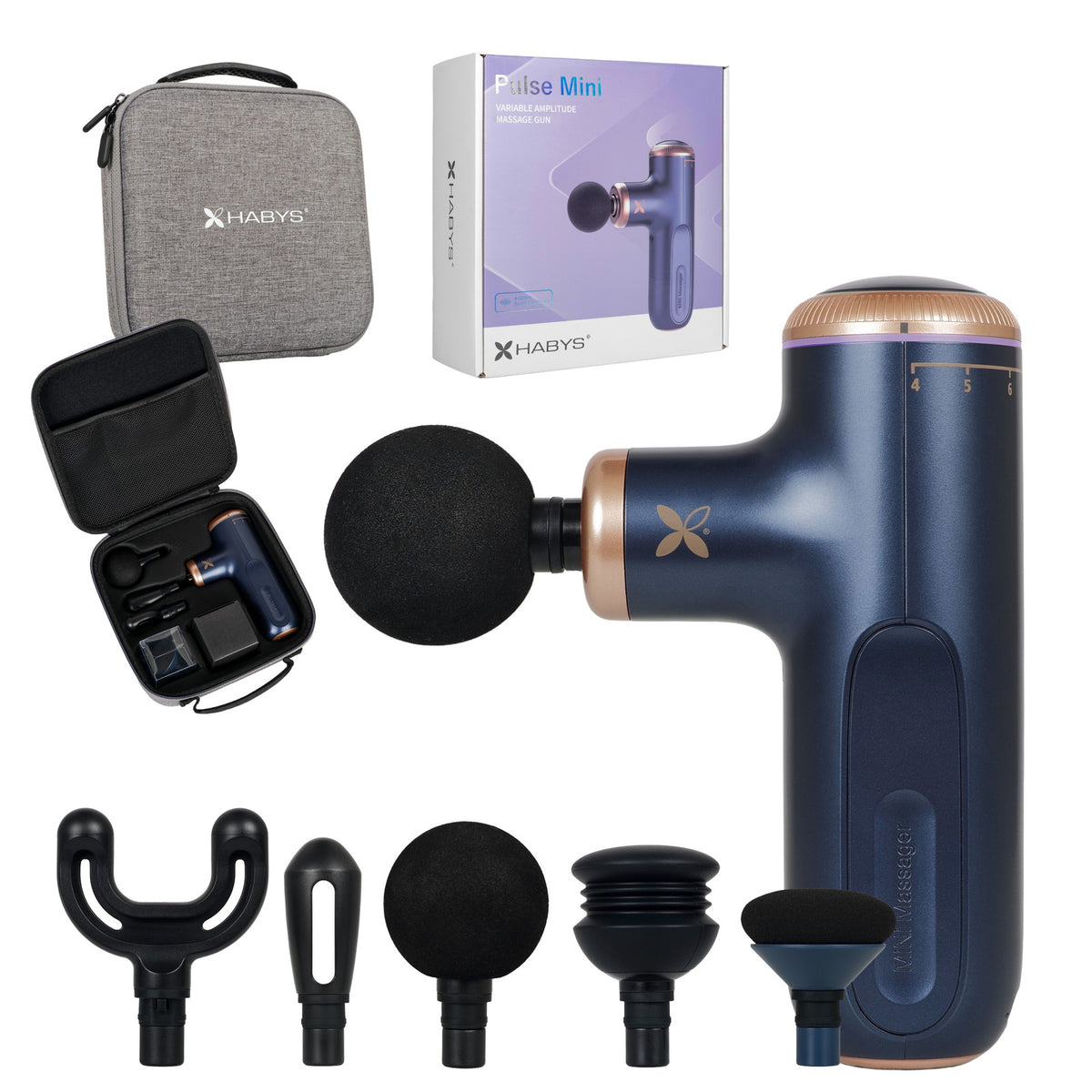 Pistolet de massage compact 5 têtes Bleu marine
