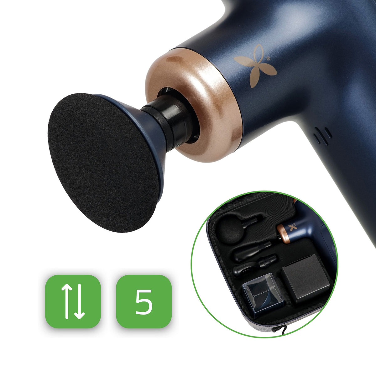 Pistolet de massage compact 5 têtes Bleu marine