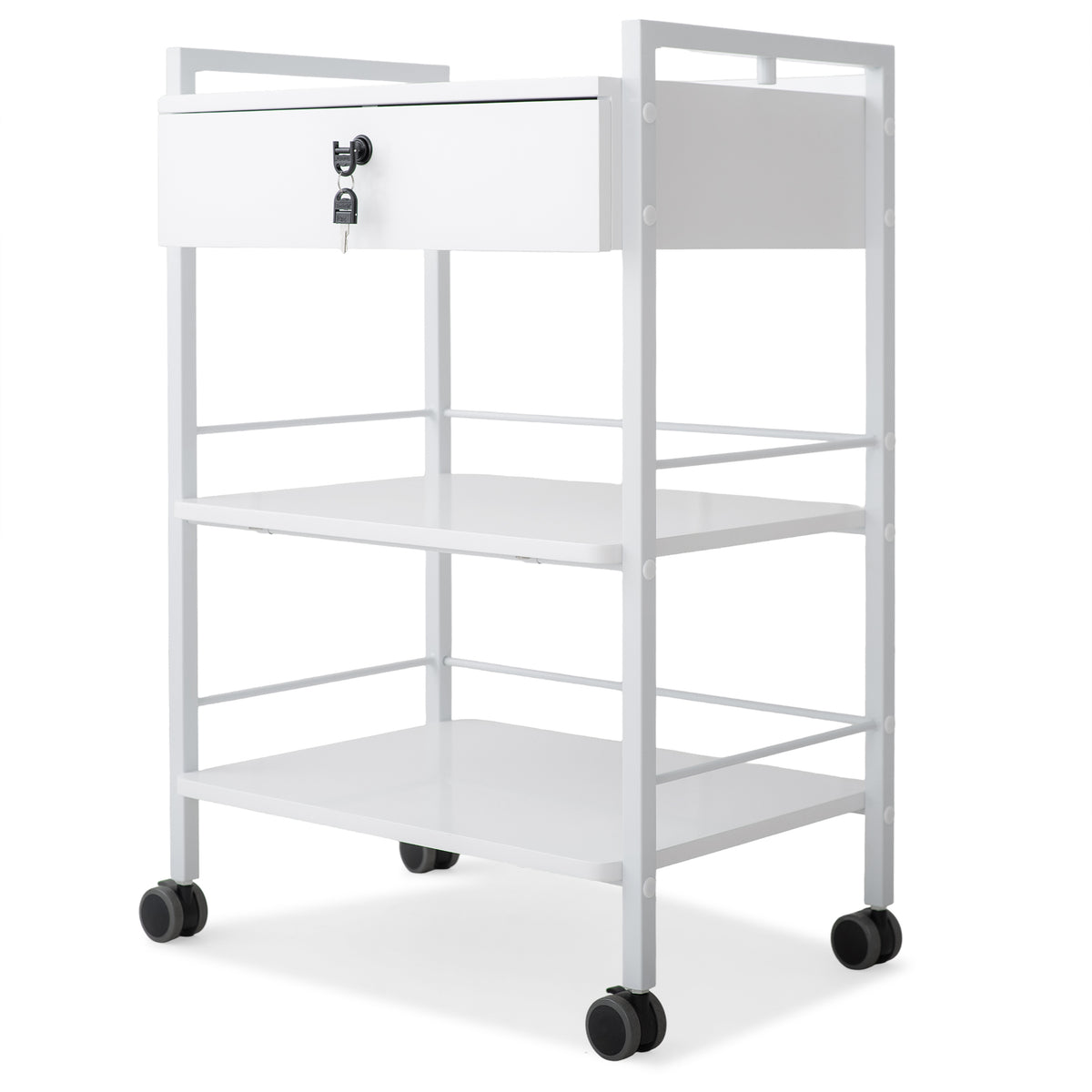 Chariot de soins à tiroir verrouillable 3 tablettes