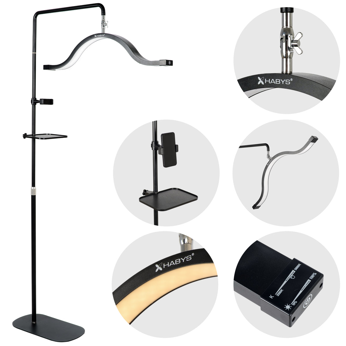 Lampe cosmétique LED sur pied 2500 lumens Noire