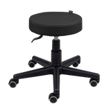Tabouret professionnel de massage noir avec assise ronde et base à roulettes - Vue isométrique