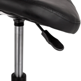 Détail du siège noir avec tige chromée pour tabouret de massage professionnel - Vue de profil