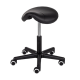 Tabouret professionnel de massage noir avec base à roulettes - Vue isométrique