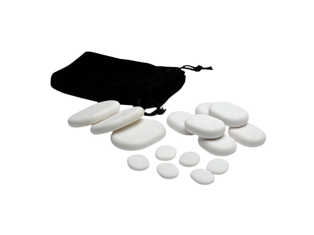 Set 15 Pierres Froides Marbre Blanc – Massage & Cryothérapie