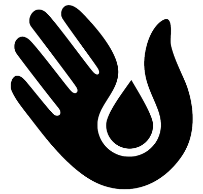 Icône ronde noire avec silhouette d'une main et dos, symbole massage bien-être